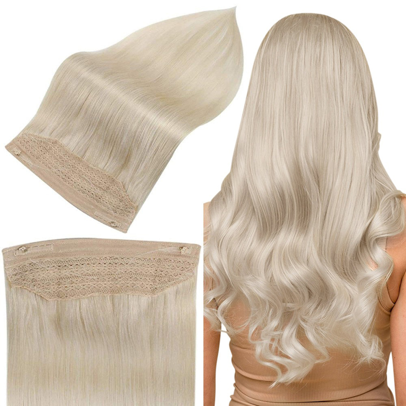 Wholesale Human Hair Halo Extensions Platinum Blonde #60 100g Wire Extension