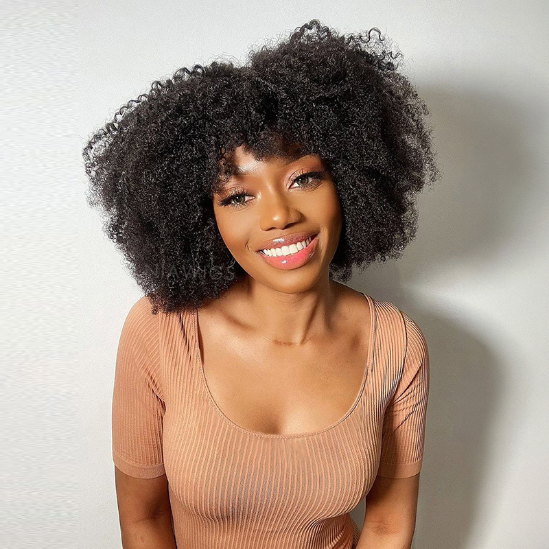 13x4 Afro Kinky Curly Wig With Bangs Human Hair Lace Front Wigs
