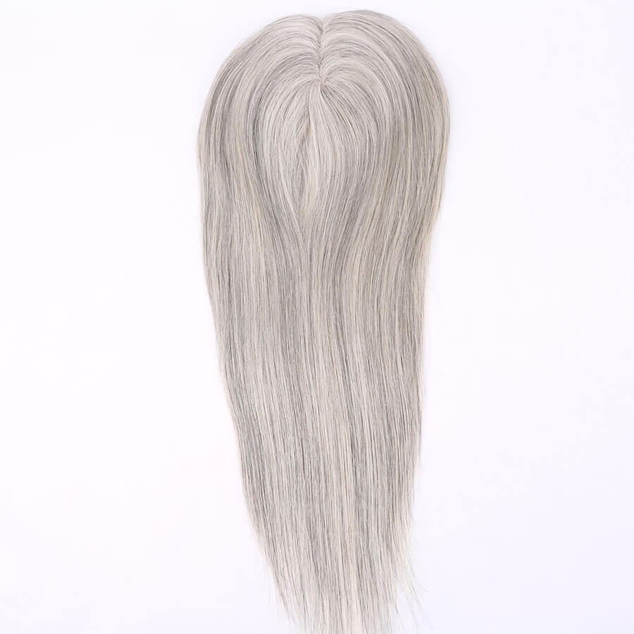 18" Layers Human Hair Topper 5.5x6" Monofilament Silver Gray - Hair Supplier