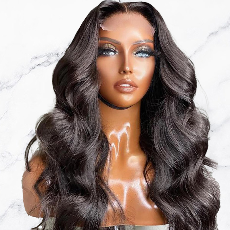 180% Front Lace Closure Wig Human Hair Body Wave Glueless Wigs Pre Plucked