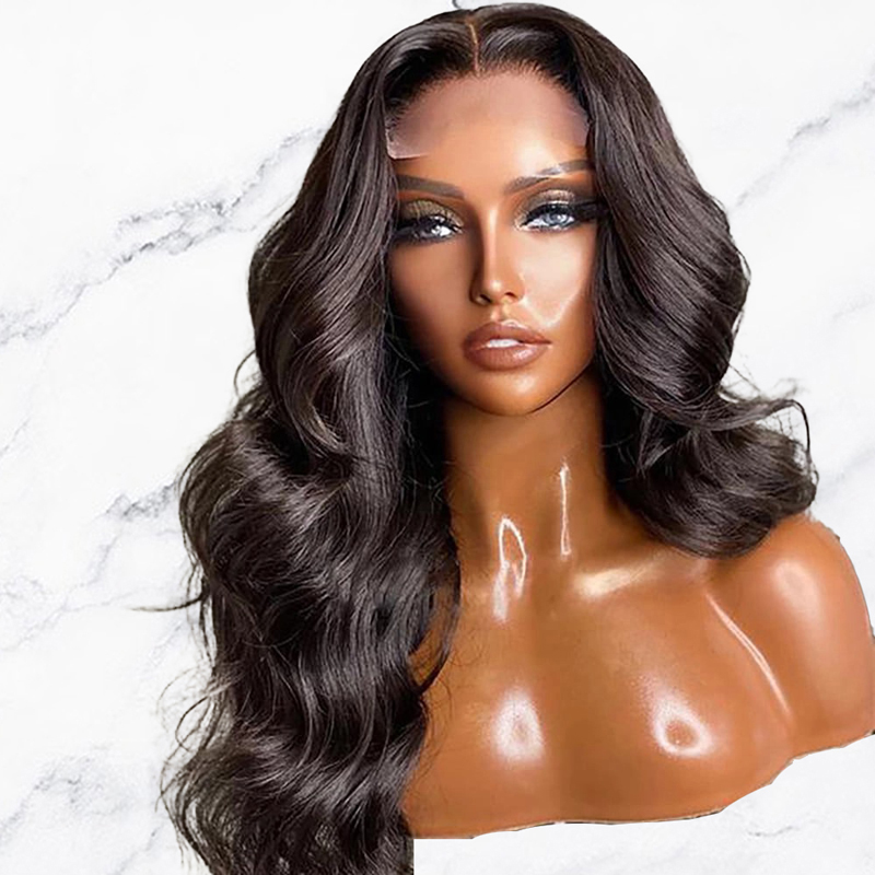180% Front Lace Closure Wig Human Hair Body Wave Glueless Wigs Pre Plucked