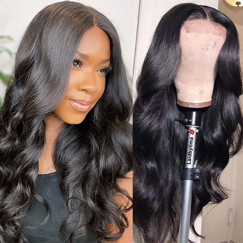 180% Front Lace Closure Wig Human Hair Body Wave Glueless Wigs Pre Plucked