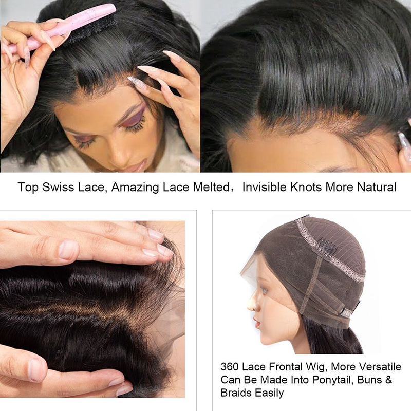 Perucas Frontais de Renda 360 Onda Corpo Cabelo Humano com Cabelo de Bebê 180% Densidade