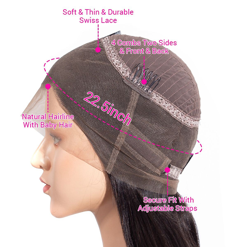 Perucas Frontais de Renda 360 Onda Corpo Cabelo Humano com Cabelo de Bebê 180% Densidade