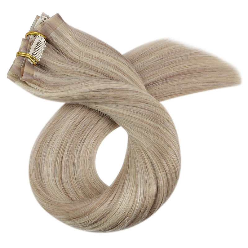Extensions de cheveux humains Remy en PU sans couture dans les tons blond cendré (#P18/613)