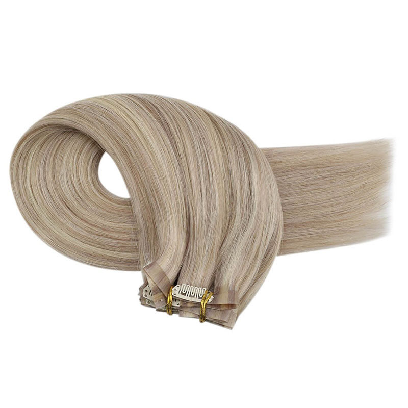 Extensions de cheveux humains Remy en PU sans couture dans les tons blond cendré (#P18/613)