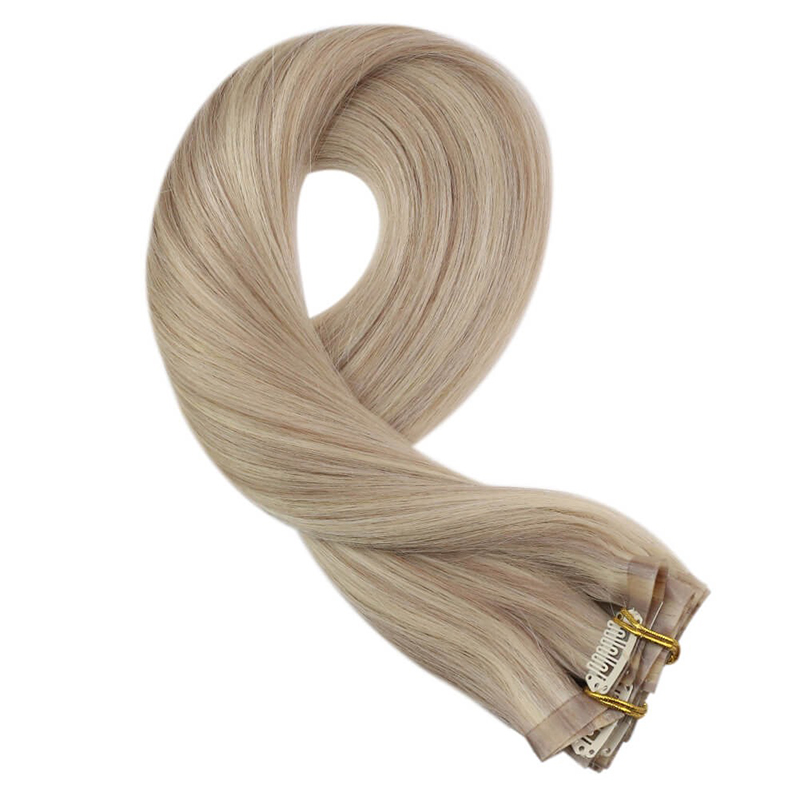 Extensions de cheveux humains Remy en PU sans couture dans les tons blond cendré (#P18/613)
