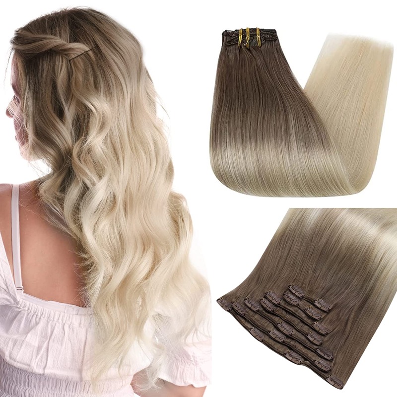 Balayage Ombre Clip-In Hair Extensions Remy Human Hair (#8/60) | Hair Factory