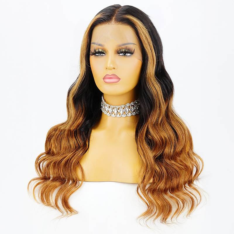 Black and Honey Blonde Highlight 360 Lace Frontal Wig Pre-Plucked