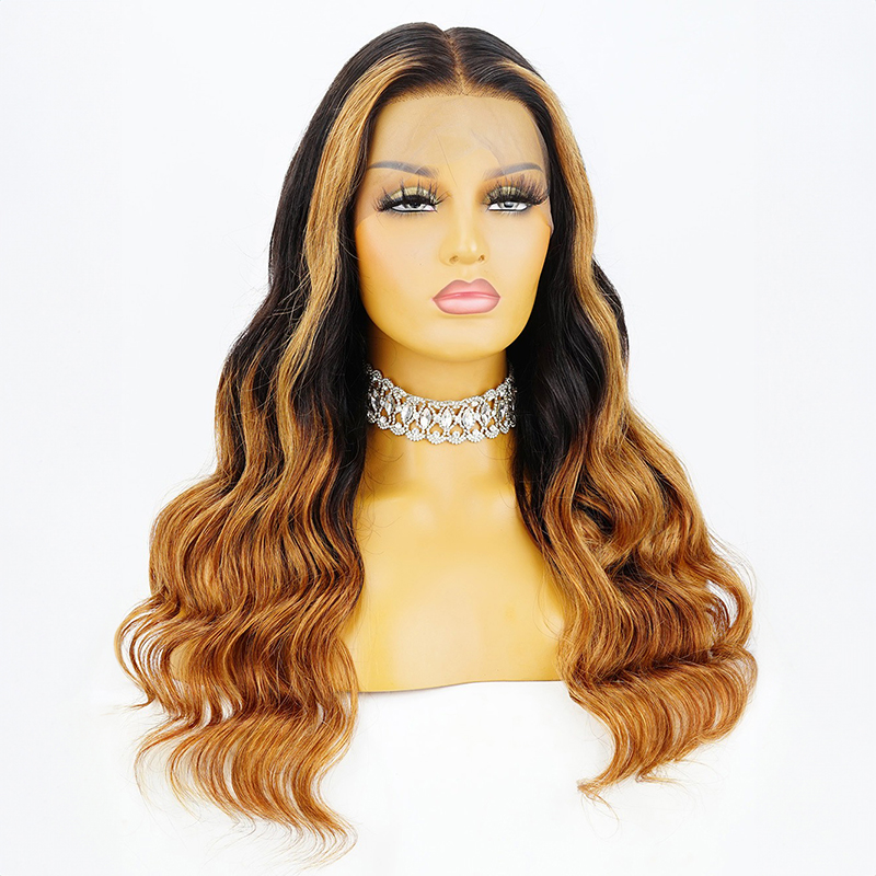 Black and Honey Blonde Highlight 360 Lace Frontal Wig Pre-Plucked