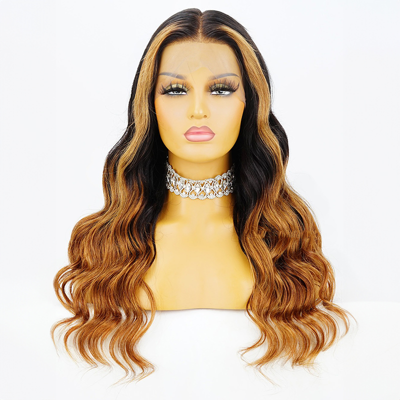 Black and Honey Blonde Highlight 360 Lace Frontal Wig Pre-Plucked