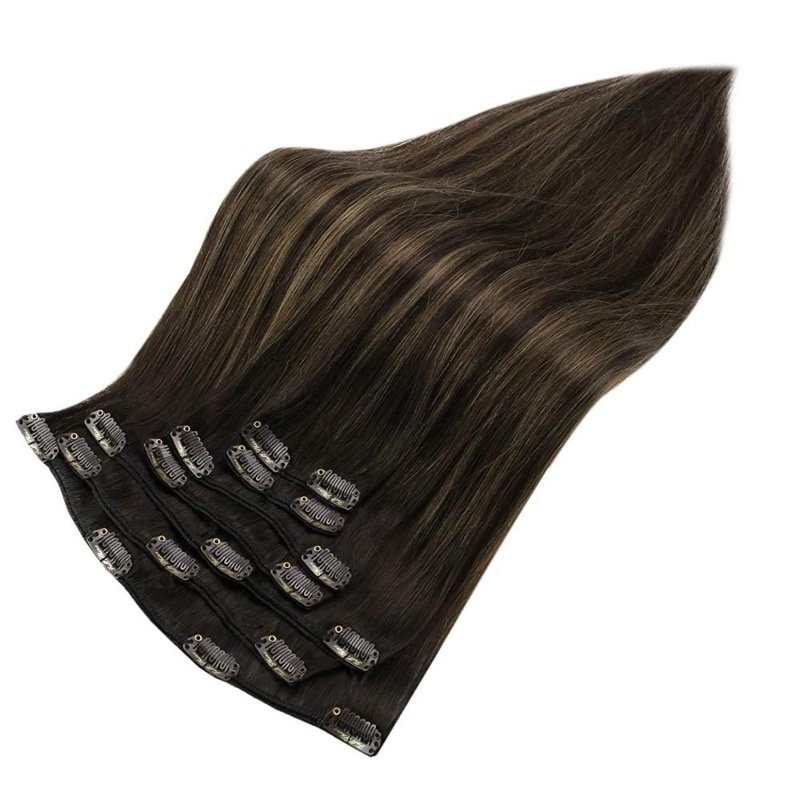 Brown Highlights Balayage Clip-in Human Hair Extensions #2/2/6