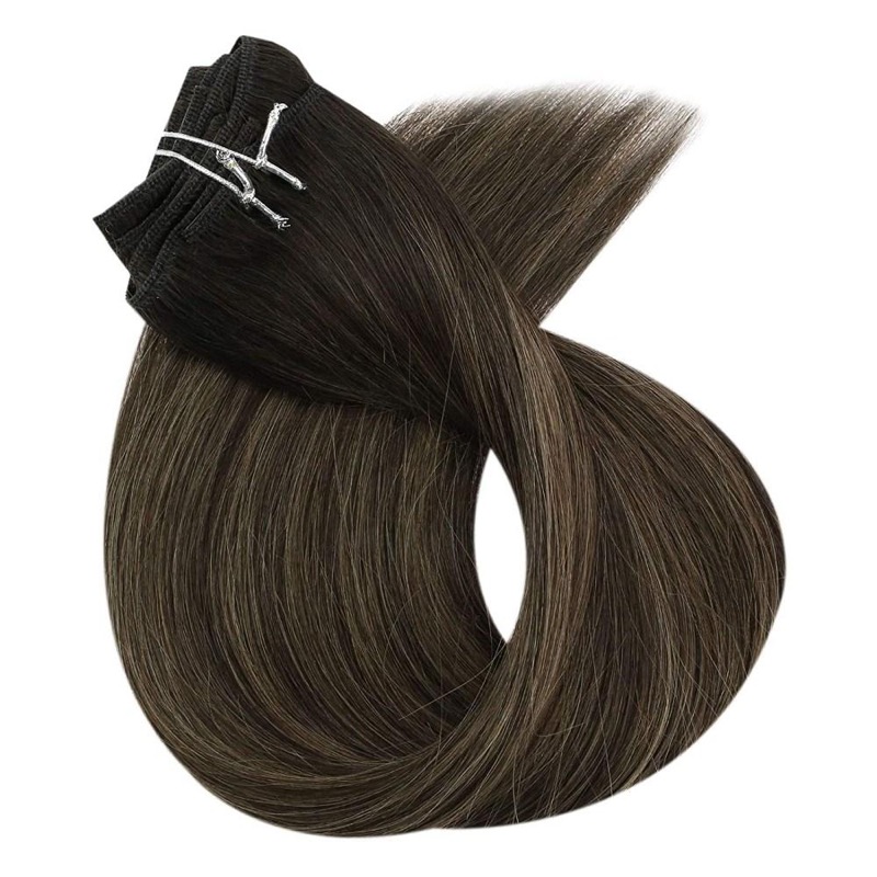 Brown Highlights Balayage Clip-in Human Hair Extensions #2/2/6