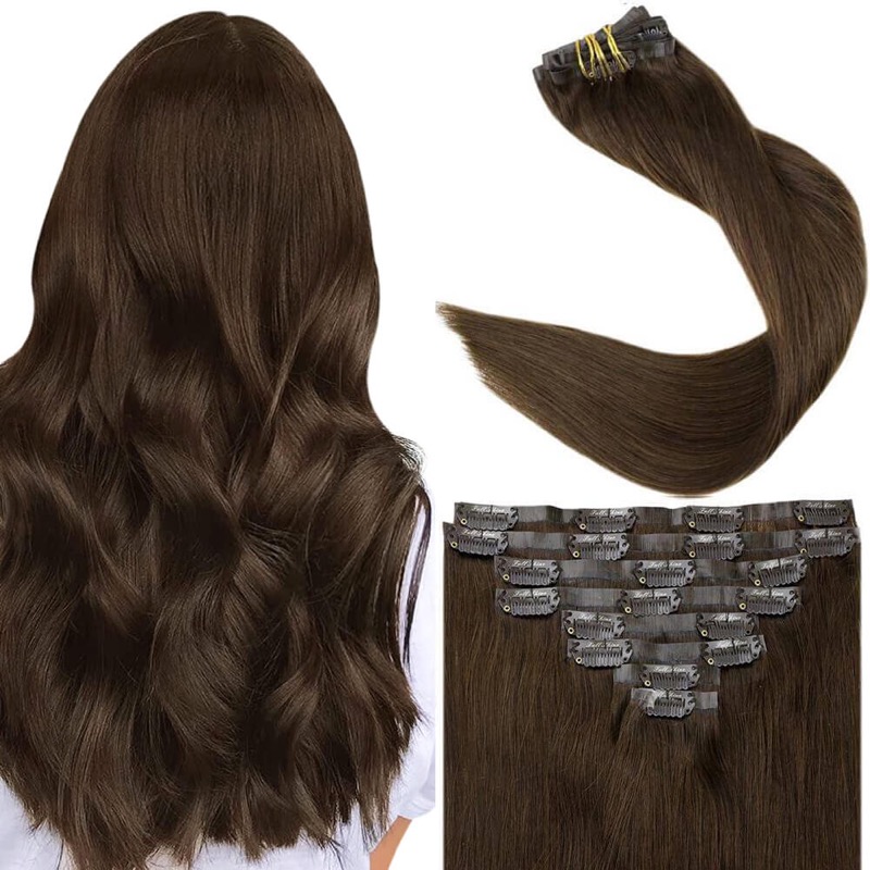 Chic Dark Brown PU Clip-In Hair Extensions Remy Human Hair (#4) | Premium Factory
