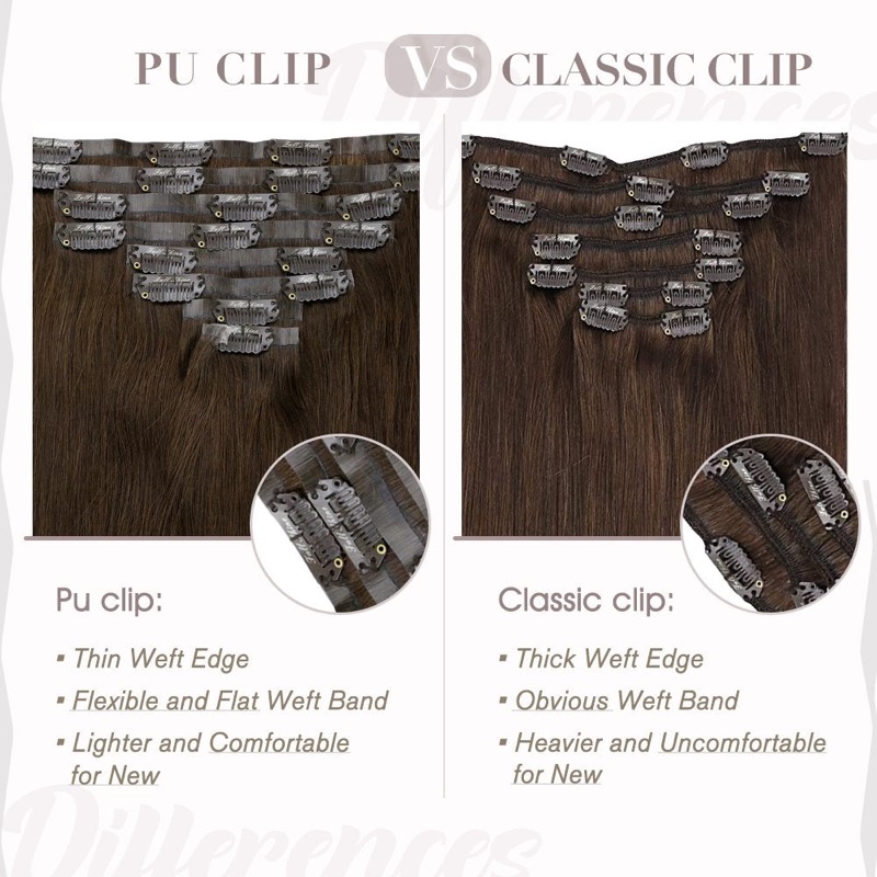 Chic Dark Brown PU Clip-In Hair Extensions Remy Human Hair (#4) | Premium Factory