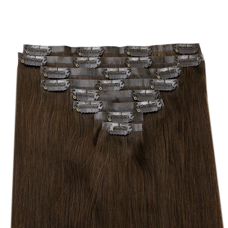 Chic Dark Brown PU Clip-In Hair Extensions Remy Human Hair (#4) | Premium Factory