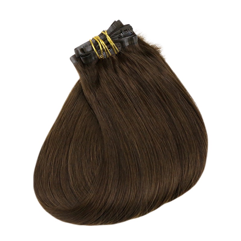 Chic Dark Brown PU Clip-In Hair Extensions Remy Human Hair (#4) | Premium Factory