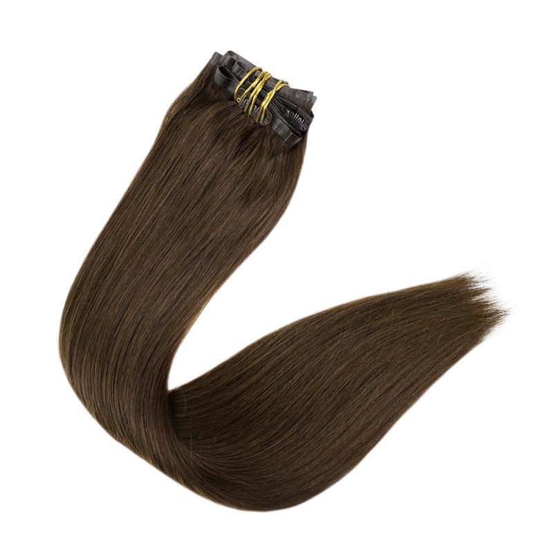 Chic Dark Brown PU Clip-In Hair Extensions Remy Human Hair (#4) | Premium Factory