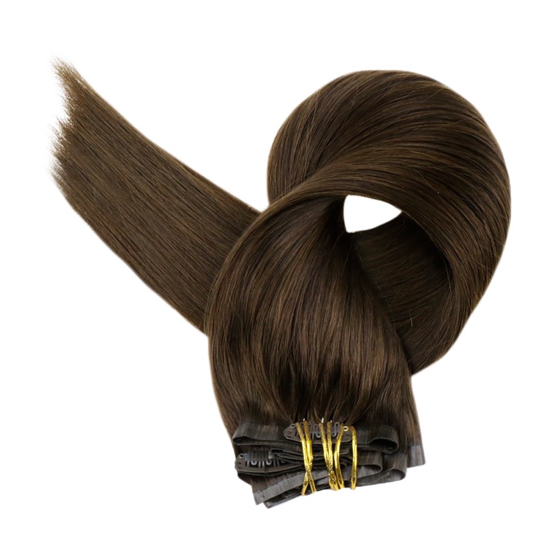 Chic Dark Brown PU Clip-In Hair Extensions Remy Human Hair (#4) | Premium Factory