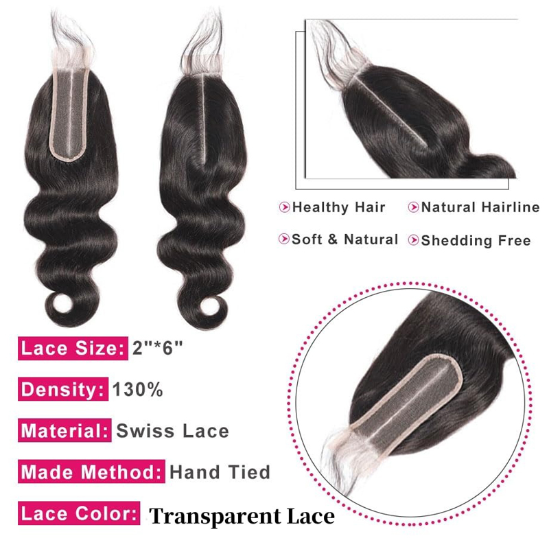 China Hair Factory Brazilian Virgin Hair 2x6 Transparent Lace Closure