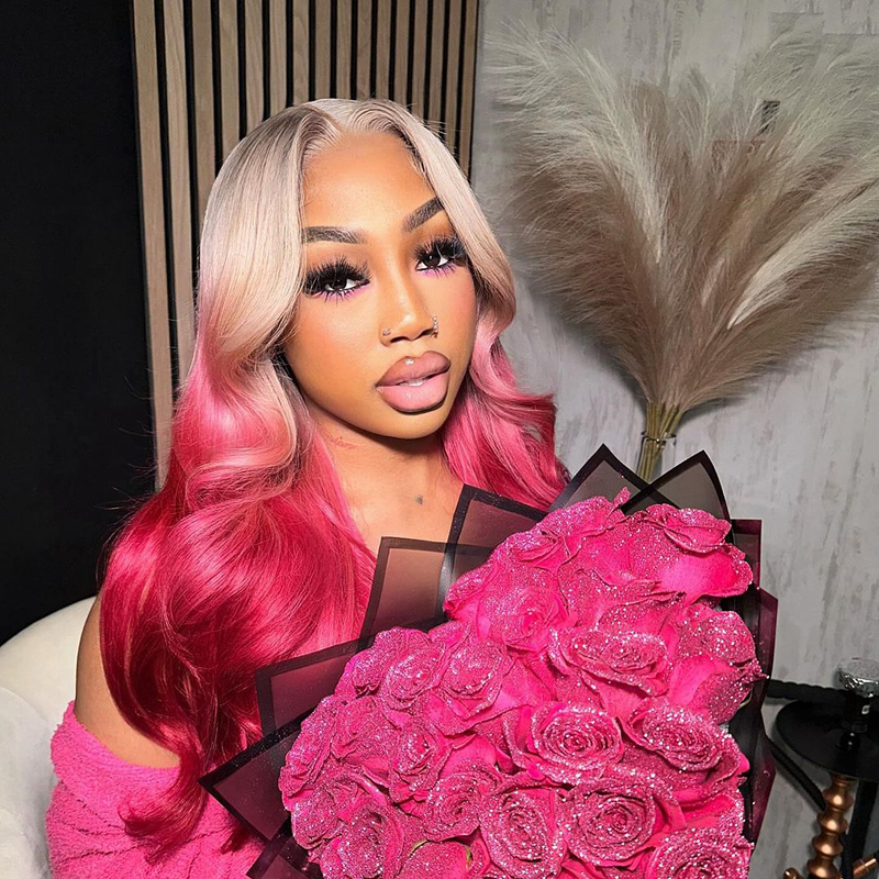 China Hair Factory Custom Design 613 Ombre Rose Pink Body Wave Glueless Wigs