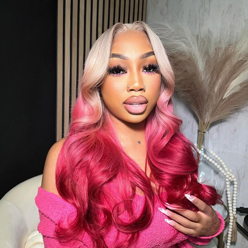 China Hair Factory Custom Design 613 Ombre Rose Pink Body Wave Glueless Wigs