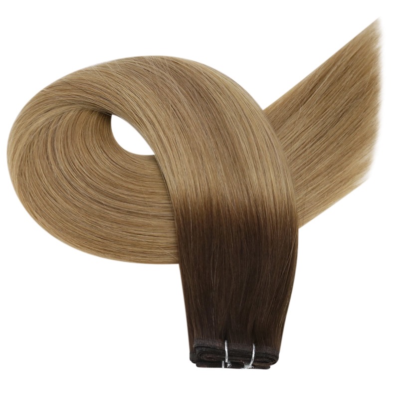 China Hair Factory - Flat Silk Weft Virgin Human Hair Extensions Sew-In Balayage #3/8/22
