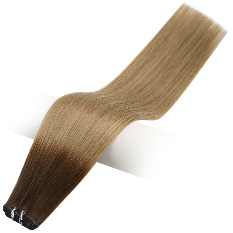 China Hair Factory - Flat Silk Weft Virgin Human Hair Extensions Sew-In Balayage #3/8/22
