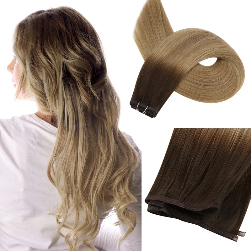China Hair Factory - Flat Silk Weft Virgin Human Hair Extensions Sew-In Balayage #3/8/22