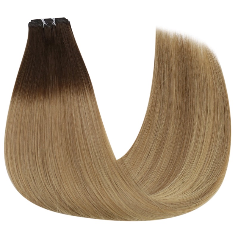 China Hair Factory - Flat Silk Weft Virgin Human Hair Extensions Sew-In Balayage #3/8/22