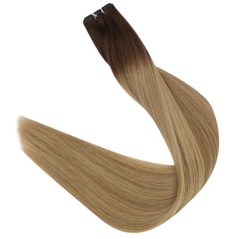 China Hair Factory - Flat Silk Weft Virgin Human Hair Extensions Sew-In Balayage #3/8/22