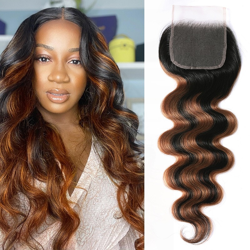 China Hair Store Balayage Ombre Highlight Body Wave 4x4 Free Part Lace Closure