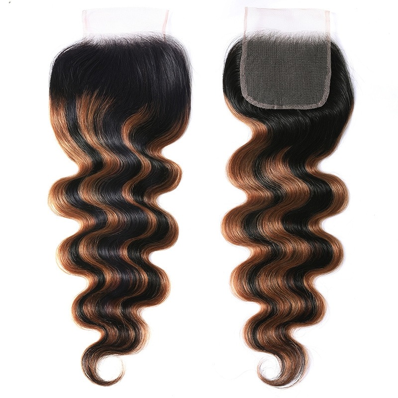 China Hair Store Balayage Ombre Highlight Body Wave 4x4 Free Part Lace Closure