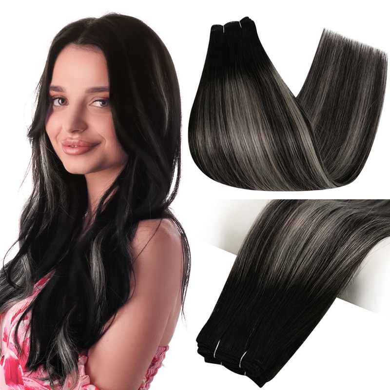China Hair Store - Brazilian Human Hair Sew-In Weft Bundles Balayage Highlights #1B/Silver/1B