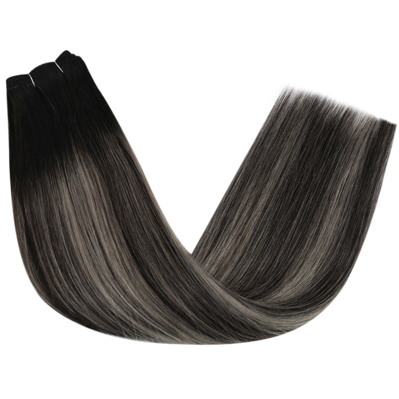 China Hair Store - Brazilian Human Hair Sew-In Weft Bundles Balayage Highlights #1B/Silver/1B