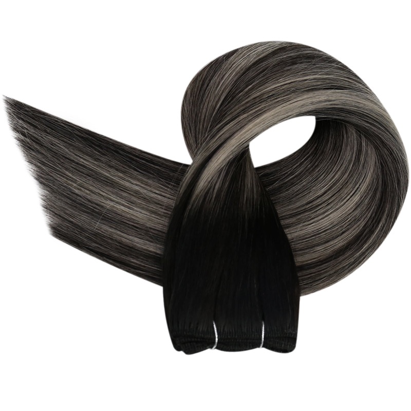 China Hair Store - Brazilian Human Hair Sew-In Weft Bundles Balayage Highlights #1B/Silver/1B