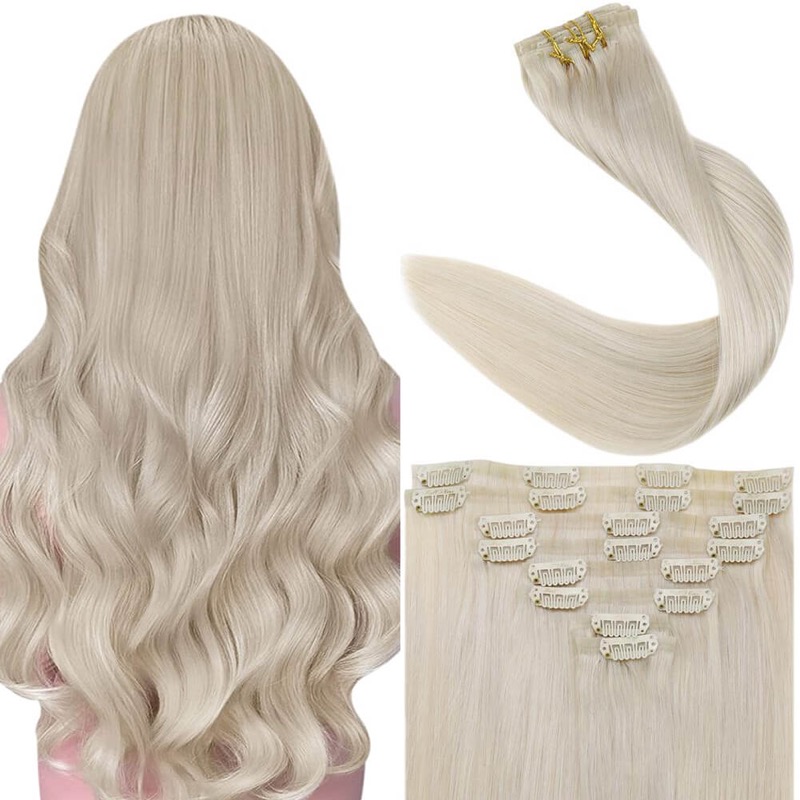 China Hair Store Platinum Blonde #60 PU Seamless Clip-In Extensions