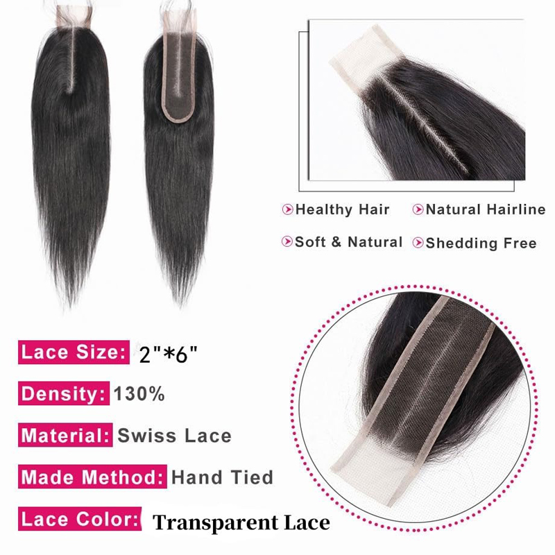 China Hair Vendor Remy Human Hair 2x6 Transparent Lace Closure