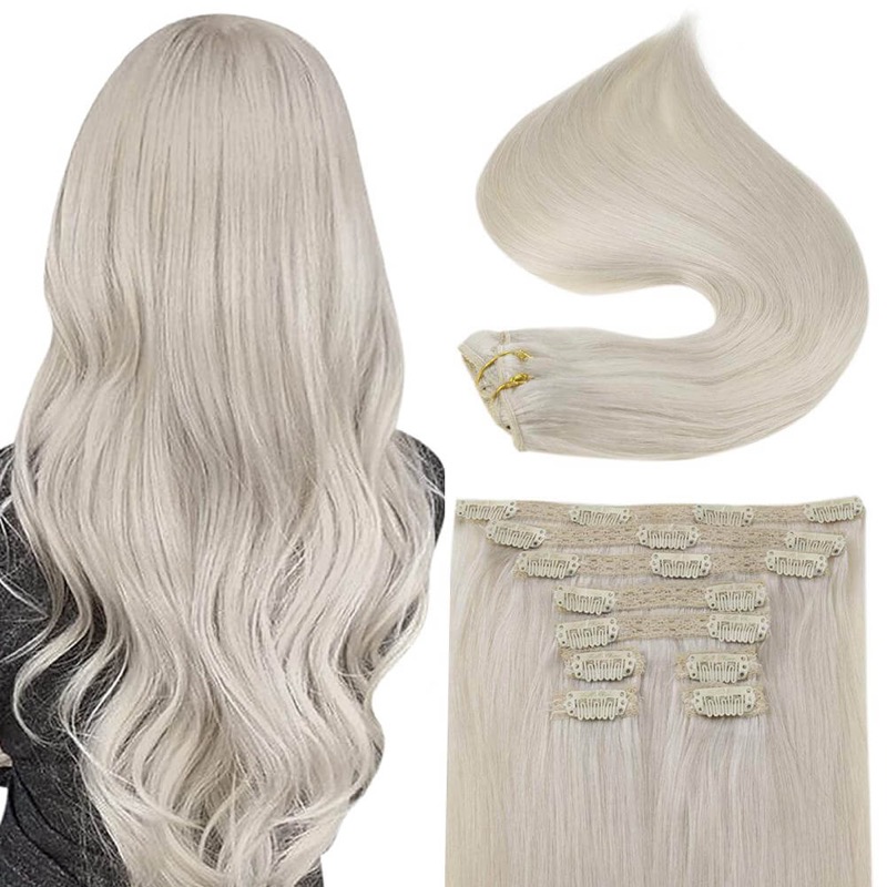 Clip-in Extensions Virgin Human Hair White Blonde #1000 - Hair Vendor