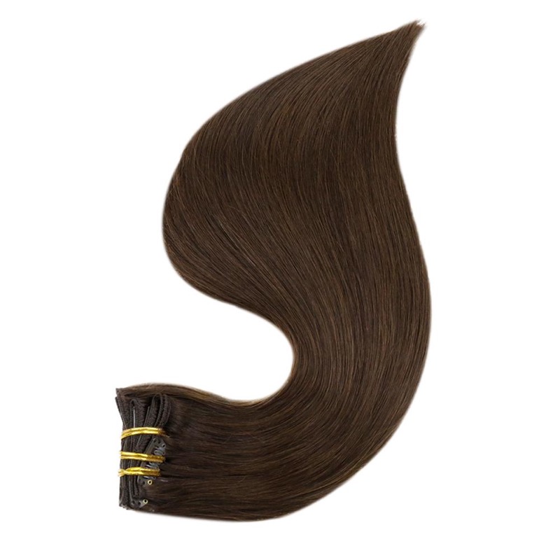 Estensioni per capelli Clip-In marrone scuro in capelli veri Remy (#4) | Negozio di alta qualità