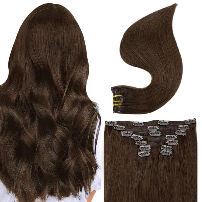 Dark Brown Clip-In Hair Extensions Remy Human Hair (#4) | Premium Store
