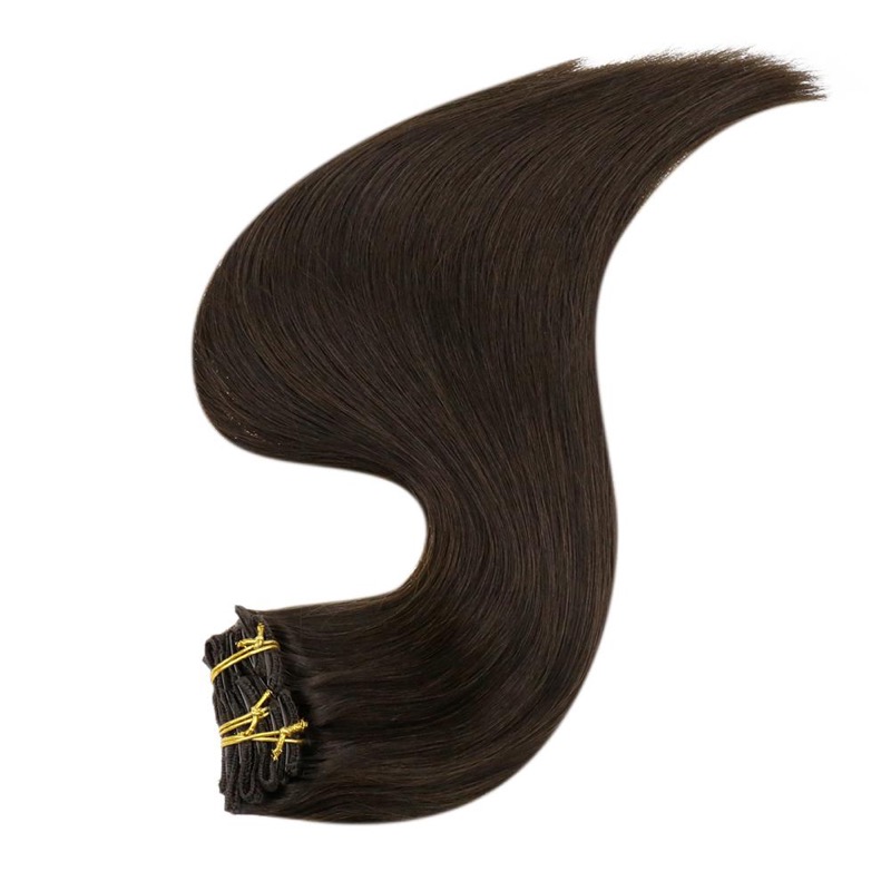 Extensões de Cabelo Castanho Escuro Clip-In de Cabelo Humano Remy (#2) | Fábrica Direta