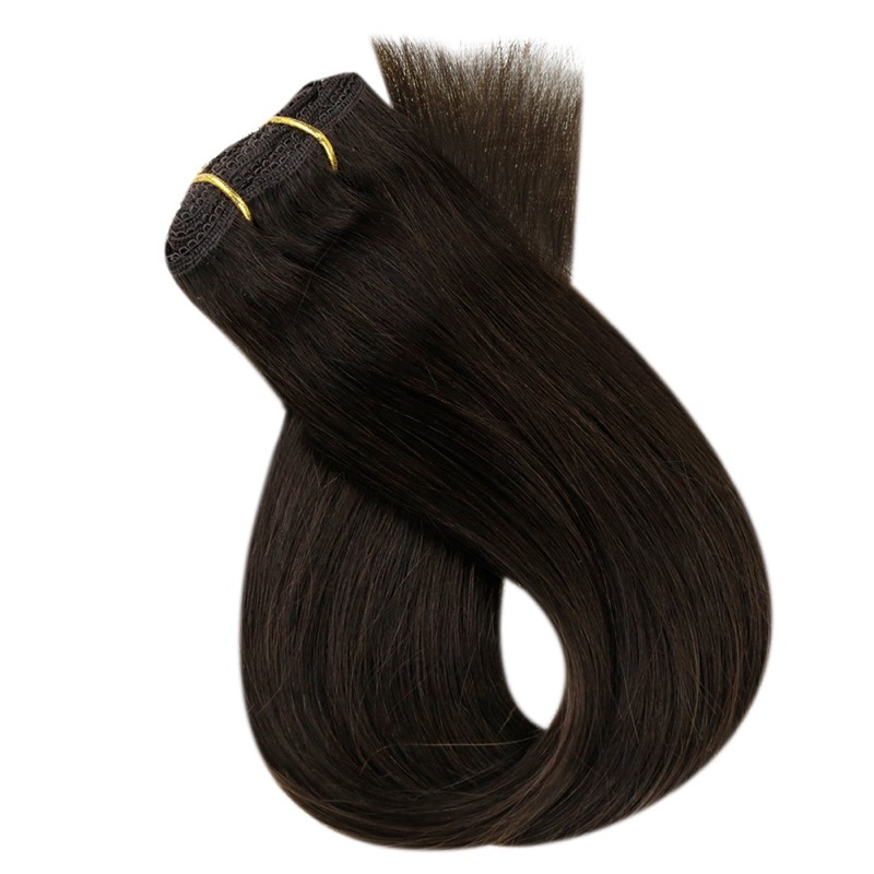 Extensões de Cabelo Castanho Escuro Clip-In de Cabelo Humano Remy (#2) | Fábrica Direta