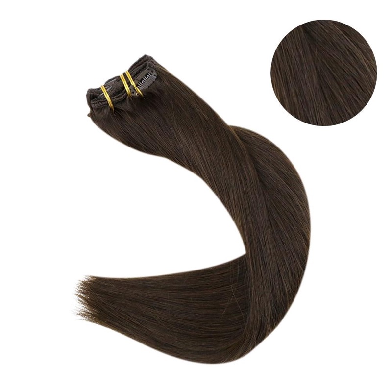 Extensões de Cabelo Castanho Escuro Clip-In de Cabelo Humano Remy (#2) | Fábrica Direta