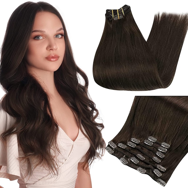 Darkest Brown Clip-In Hair Extensions Remy Human Hair (#2) | Direct Factory