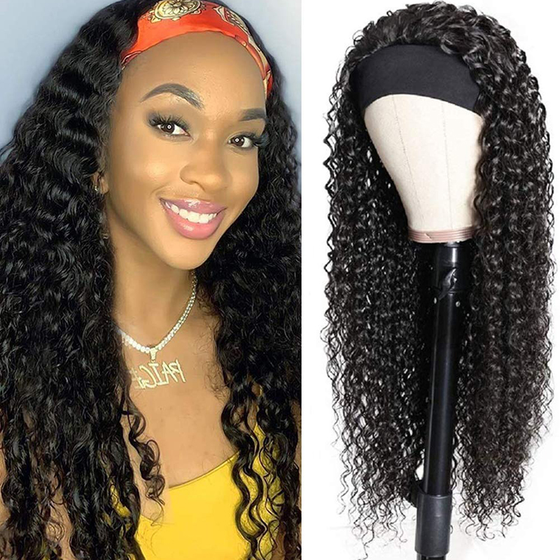 Perruques bandeau ondulées profondes en cheveux humains, perruque sans dentelle avec une densité de 150% et des bébés cheveux