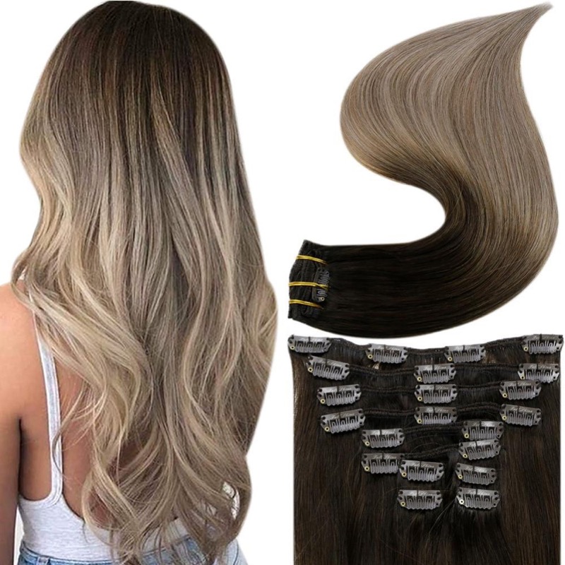 Elegant Balayage Clip-In Hair Extensions Remy Human Hair (#2/6/18) | Wholesale Supplier