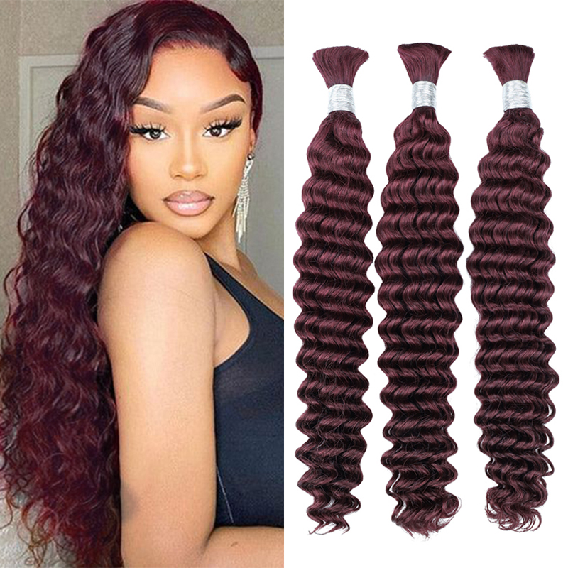 Factory Direct Human Hair #99J Deep Wave Bulk Hair Extensions For Braiding