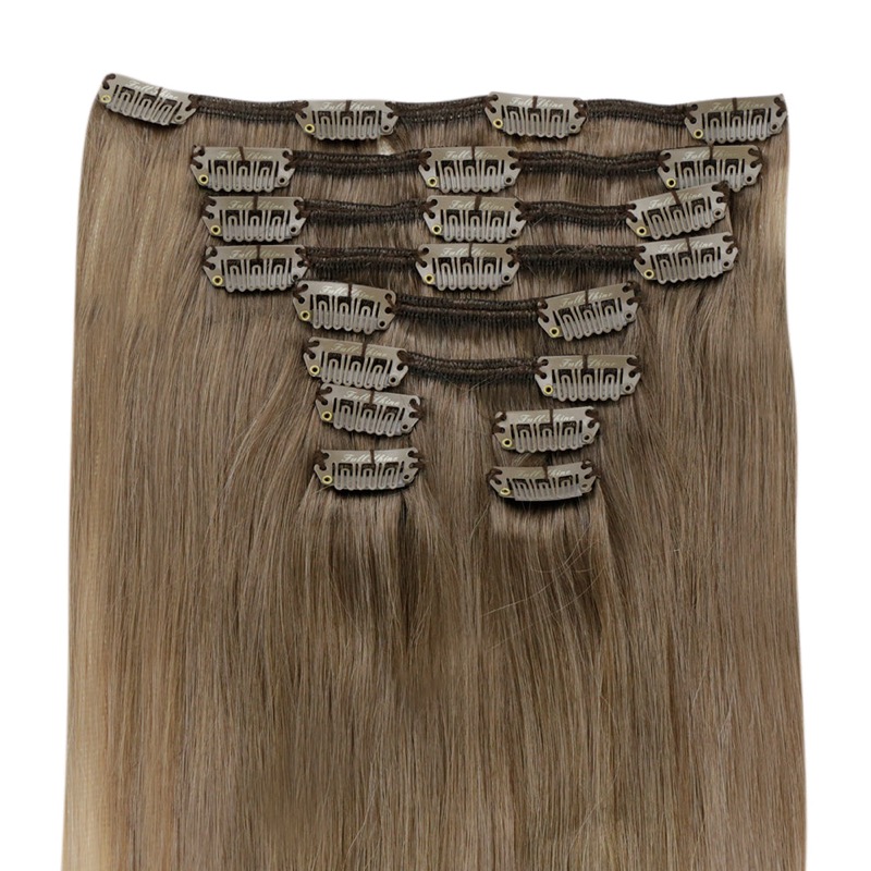 Gorgeous Balayage Clip-In Echthaarverlängerungen Remy Echthaar (#8/60/18) | Führender Anbieter