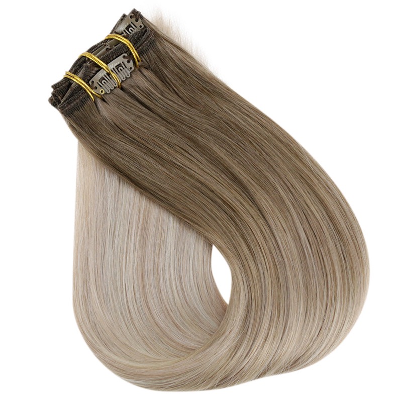 Gorgeous Balayage Clip-In Echthaarverlängerungen Remy Echthaar (#8/60/18) | Führender Anbieter
